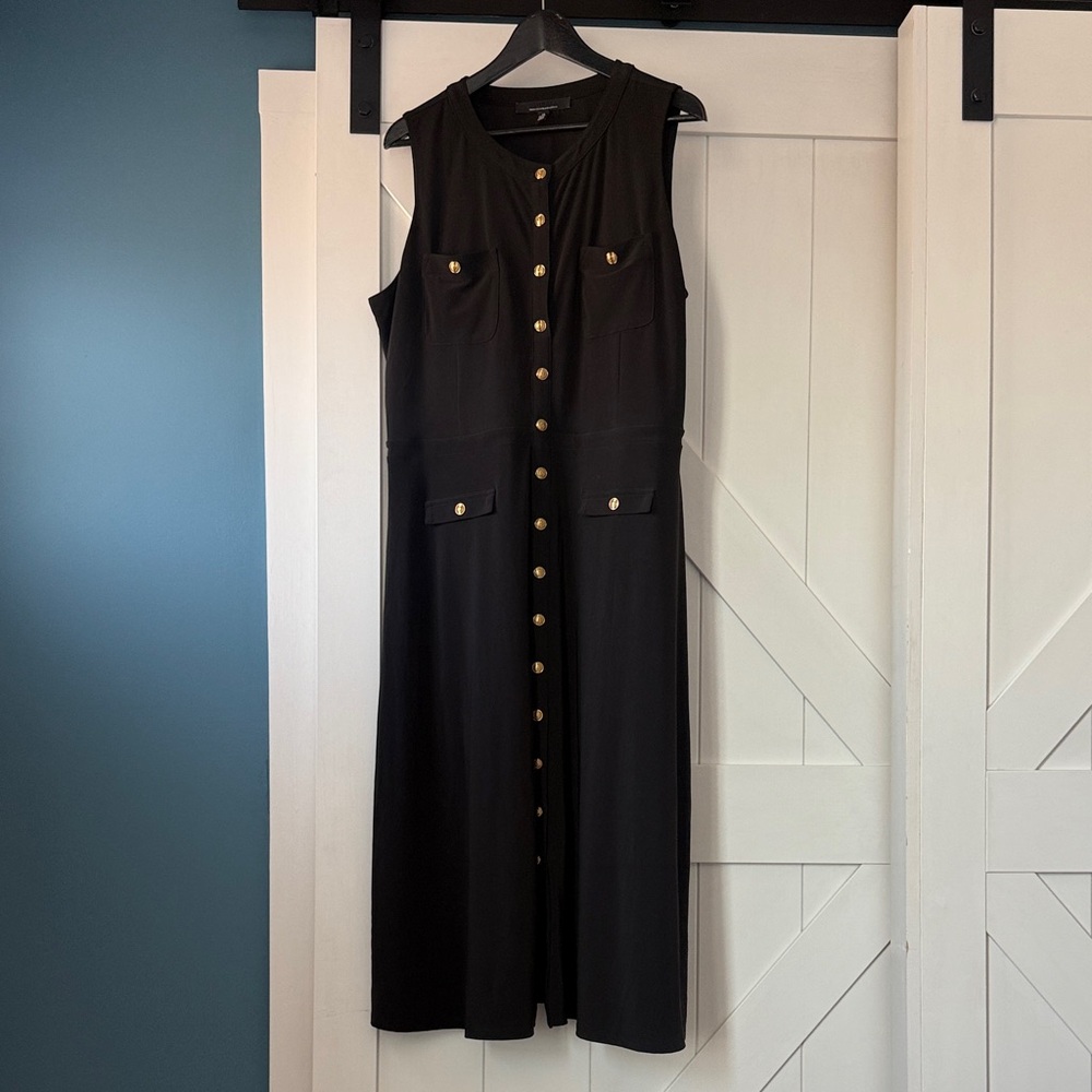 WHBM Black Sleeveless Midi Dress with Gold Buttons - 18 - Picture 3 of 7